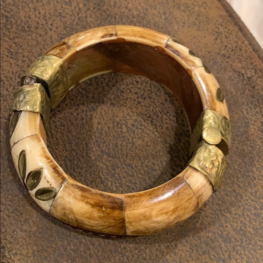 Antique Ivory & Brass Bangle Bracelet.